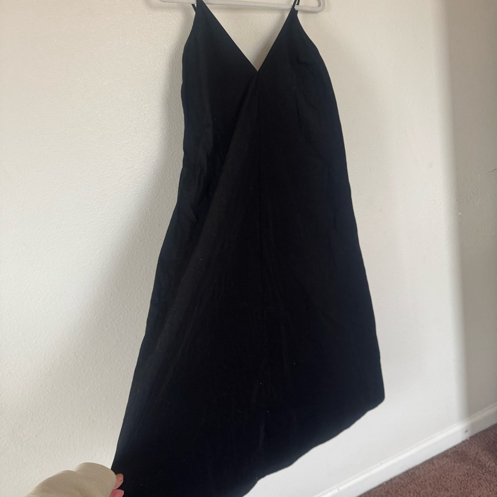 Babaton Aritzia Nouvelle Cotton Poplin Black Swing Midi Dress V Neck S $148 - Picture 4 of 13